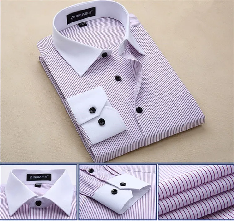 Полосатые мужские рубашки 2017 новая мода деловые формальные тонкие не железные