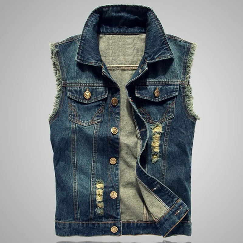 Рваные джинсовые мужские жилеты без рукавов куртка большого размера 5xl 6xl