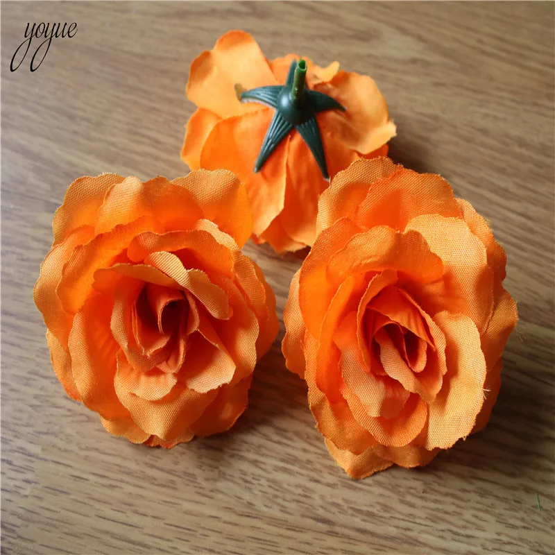 

YOYUE 100 Pcs 6cm Width Silk Rose Artificial Flower Wedding Leaves Decoration Items Wreath Diy Handicraft Orange Flowers Fake