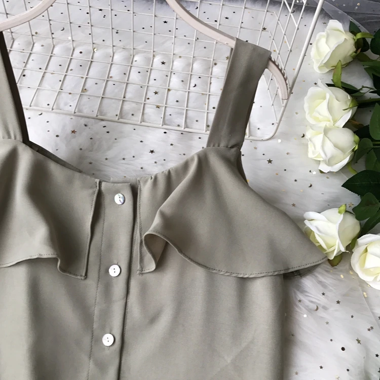 ALPHALMODA/ летний однобортный Топ с оборками+ широкие брюки, Женский повседневный комплект из 2 предметов, женские летние однотонные штаны, костюмы