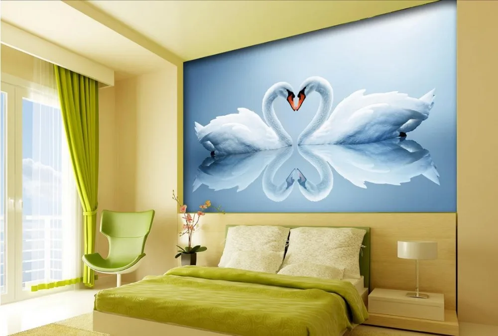 3D стереоскопические обои с изображением лебедя на фоне телевизора в гостиную