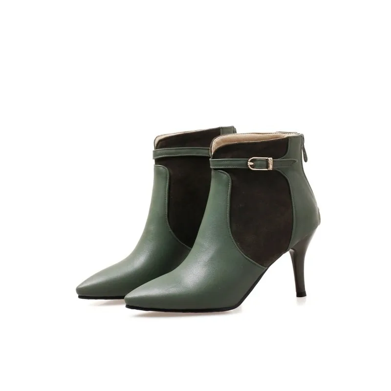 Женские ботинки на высоком каблуке черные красные или зеленые теплые челси из