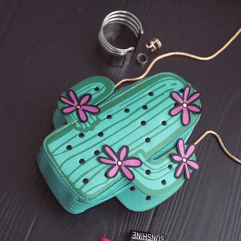 Женщины Новинка Кактус Форма Цветка Кожа Сумка Малый Девочек Crossbody Сцепления