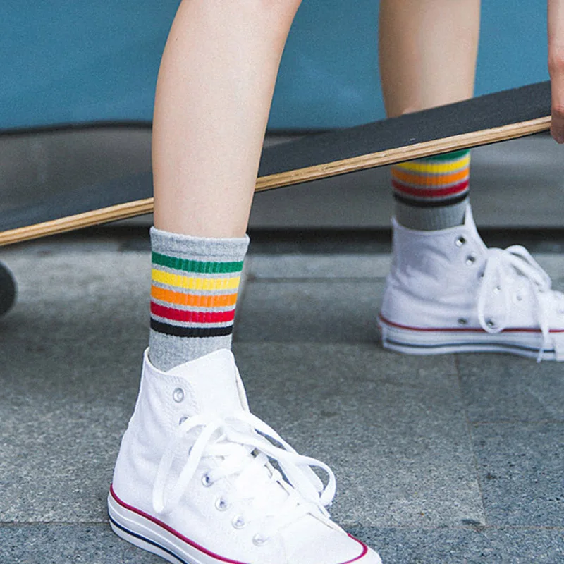 Уличные носки в радужную полоску Harajuku женские хлопковые Компрессионные белого