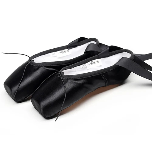 Black Satin TIEJIAN пуанты обувь повязки девочка танец балет женщина Профессиональный Холст/Атлас танцы с губкой силиконовые подушечки для ног - Цвет: Black Satin