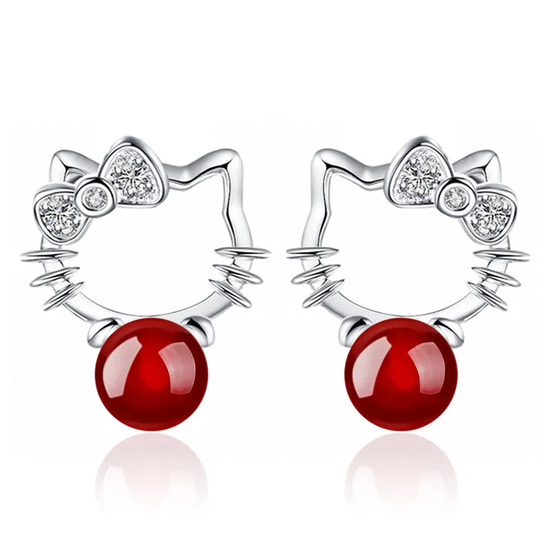 Red agate stone Серебряные Серьги Шамбала с кристаллами, имитация жемчуга, модные ювелирные изделия hello kitty, 8 мм - Окраска металла: Red agate stone