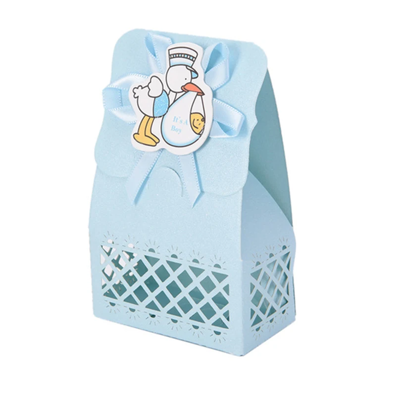 blue duck 12 шт. розовый синий милый утка нагрудник медведь лазерная резка конфет бумажная коробка крещение Baby Shower Конфеты Подарочная коробка сладкий день рождения питания - Цвет: blue duck