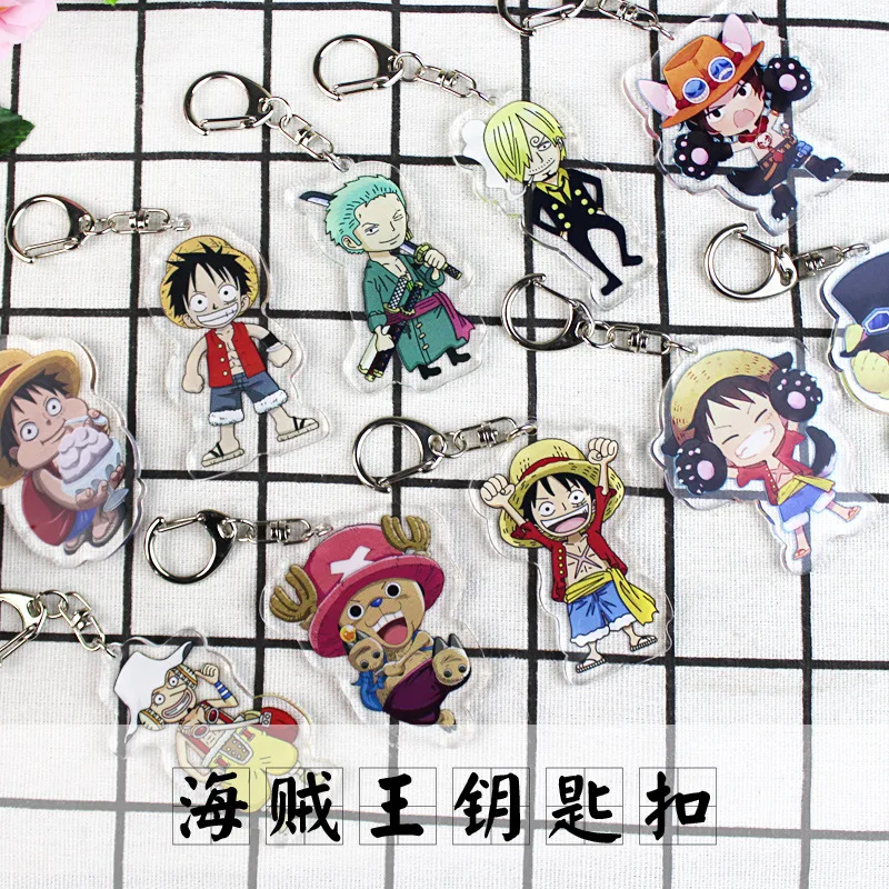

Hot Anime One Piece Key Chains Holder Fashion Acrylic Japanese Cartoon Luffy Keyrings Keychains Jewelry Best Friend Gift