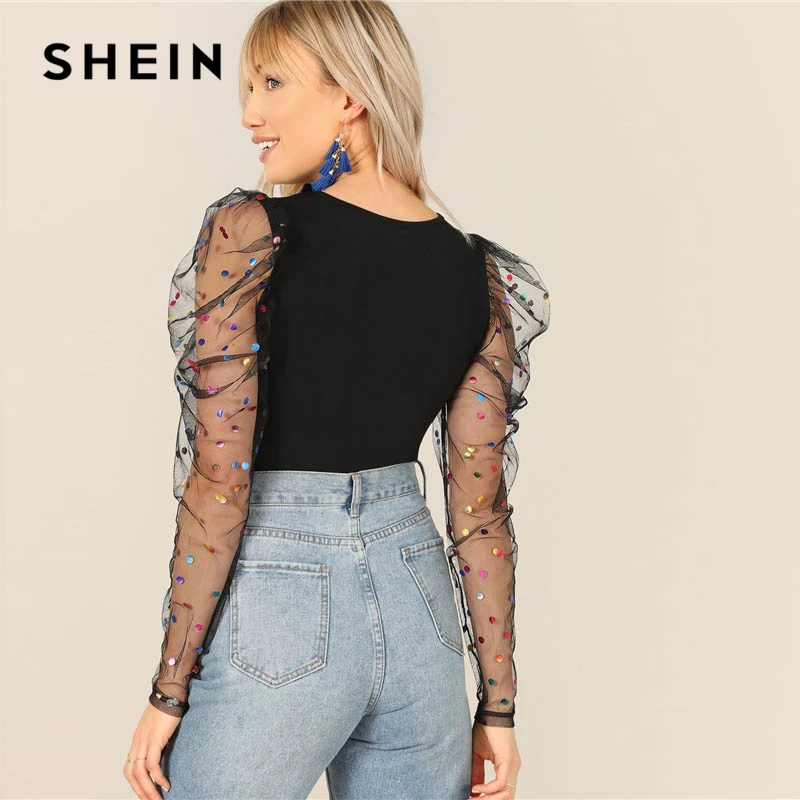 SHEIN Нарядная Блузка С Длинным Прозрачным Рукавом Стильная Блузка С Прозрачными Вставками