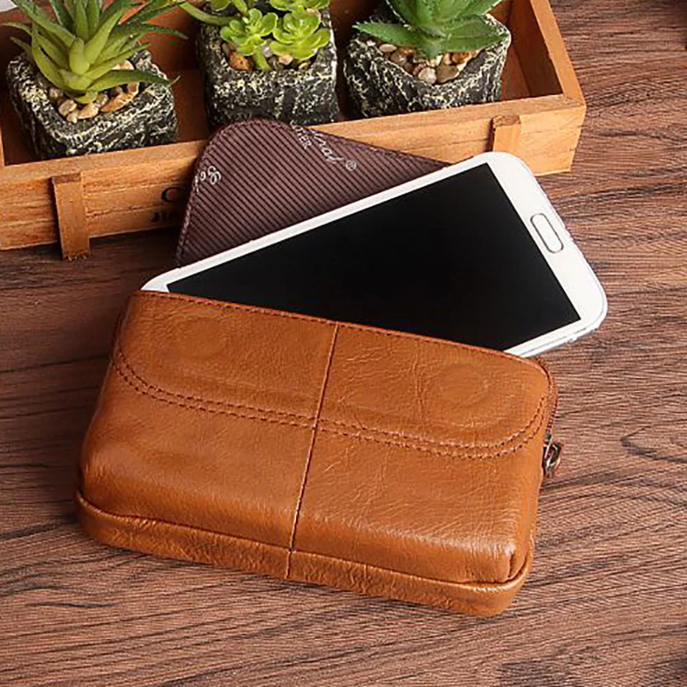 

High Quality Men Genuine Leather Waist Pack Organizer Wallets Cell/Mobile Phone Cigarette Case Cover Coin Purse Fanny Money Bag