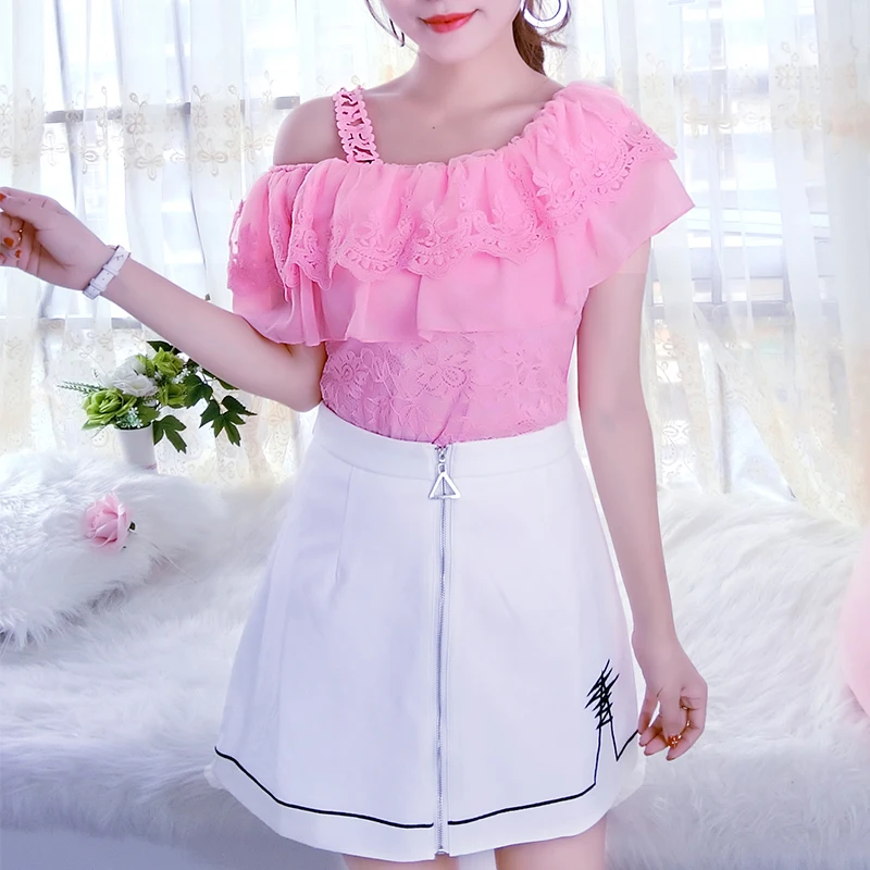 Женская кружевная блузка с цветочным принтом облегающая сетчатая коротким