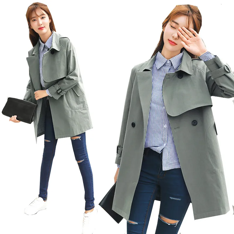 2021 весенние туфли в Корейском стиле Женская ветровка Новая двубортная пальто для