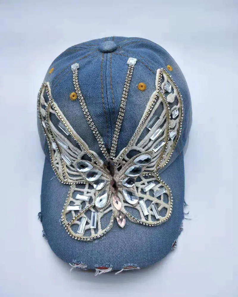 butterfly Бейсбольная кепка для мужчин и женщин, новинка, модная солнцезащитная Кепка, регулируемая, хлопок, стразы, кепка, золотой камень, AKA, бейсболка - Цвет: butterfly