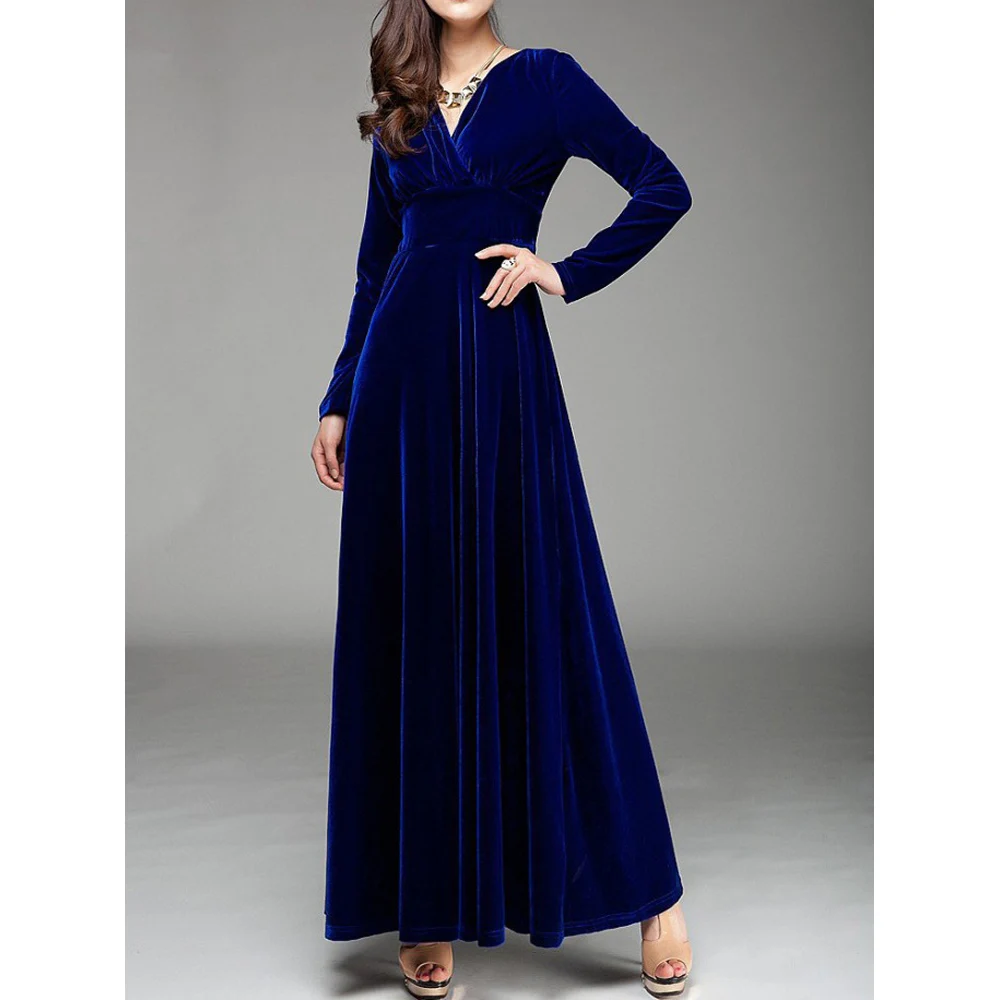 New 2021 Fall Winter Dress Women Elegant Casual Long Sleeve Ball Gown Dress Vintage Velvet Party Dresses Black