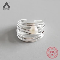s925 sterling silver personality fashion irregular multi layer natural freshwater pearl ring