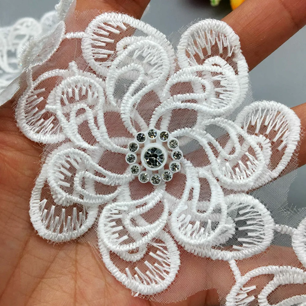 1 ярд 3D бриллиантовый цветок 2 слойная кружевная отделка Лента ткань вышитая