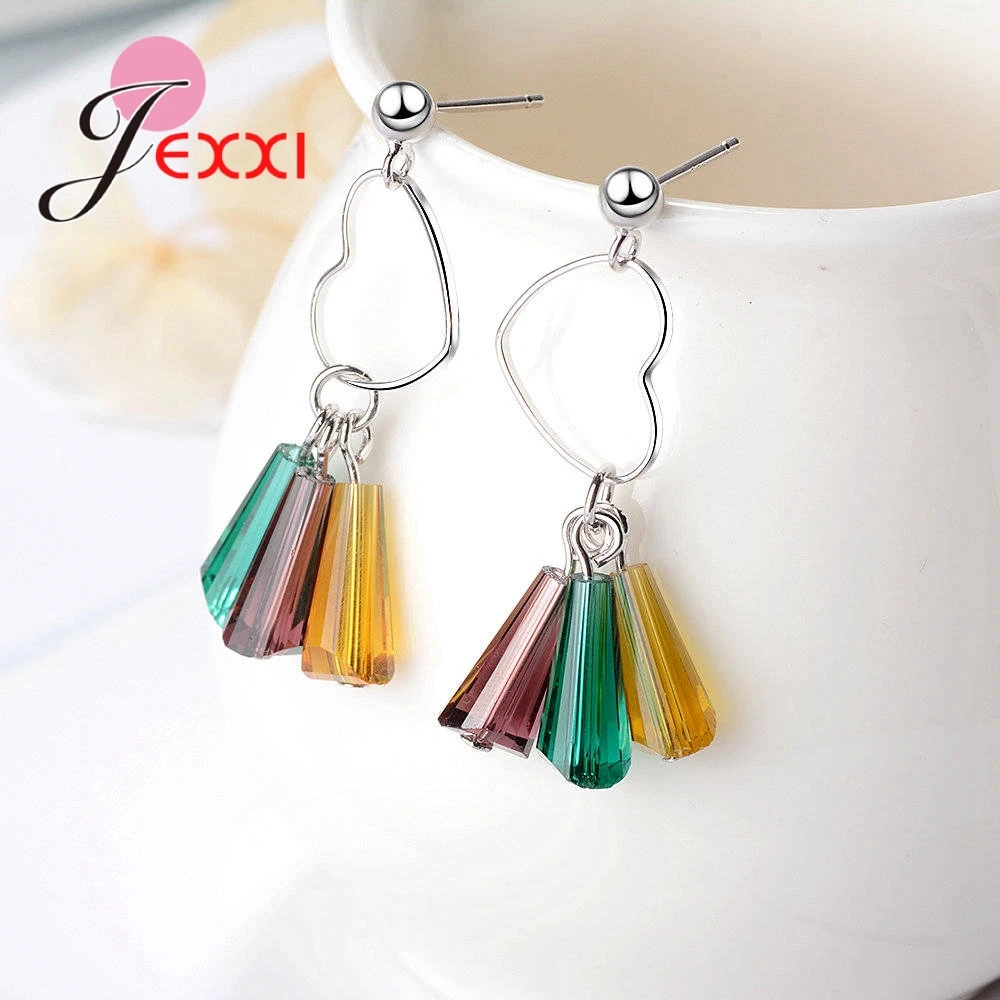 

Simple Love Heart Shaped 925 Sterling Silver Jewelry with Colorful Irregular Crystals Stones Women Drop Earrings Accessor