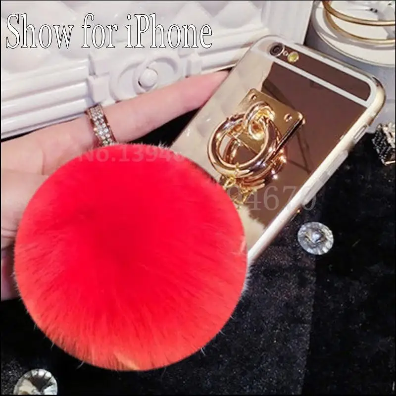 Gold Red Ball Для iPhone 11 Pro XS MAX XR 6 6S 4 5 5S 5G SE 7 8 S X plus 6plus 7P чехол с зеркальной кисточкой Мягкий Пушистый Теплый искусственный мех кролика помпон - Цвет: Gold Red Ball