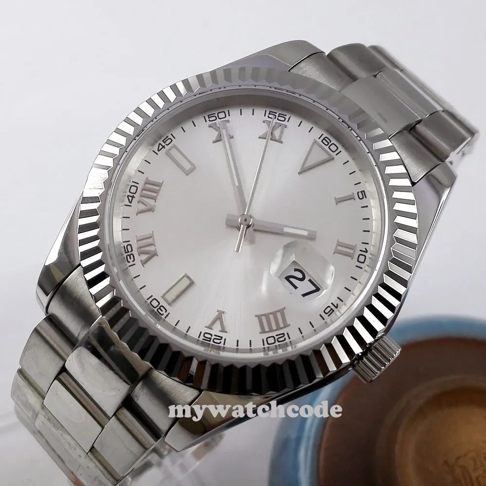 40 мм parnis белый циферблат сапфировое стекло Автоматические ss Мужские наручные