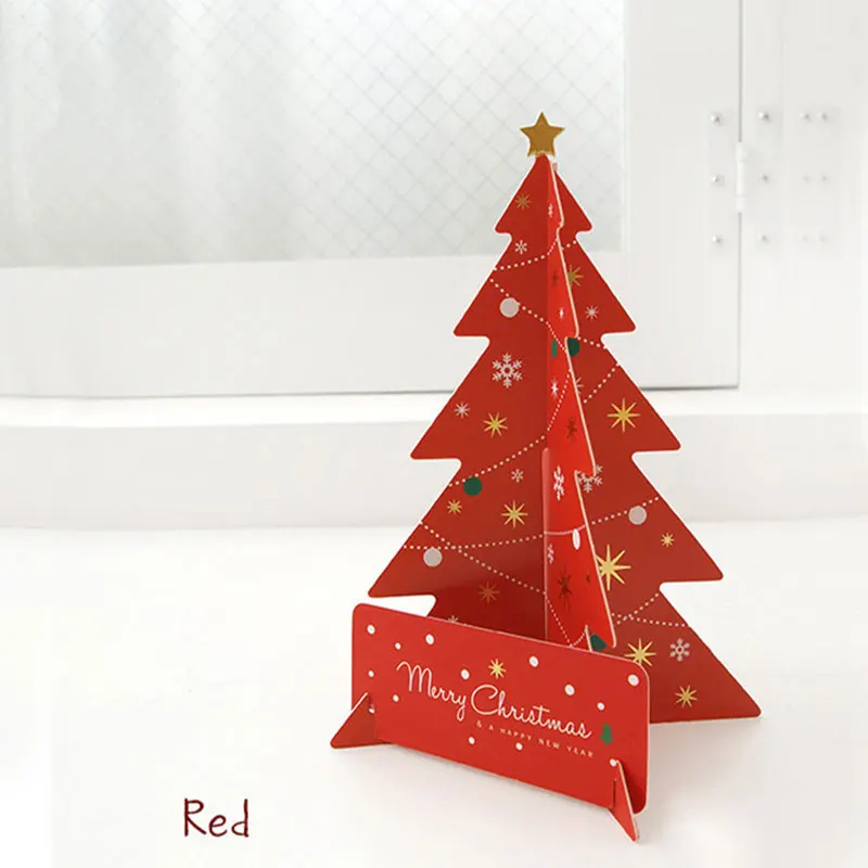 2 pcs/lot Christmas tree 3d stereoscopic folding blessing card Merry Greeting Card wedding Gift Message Cards | Дом и сад
