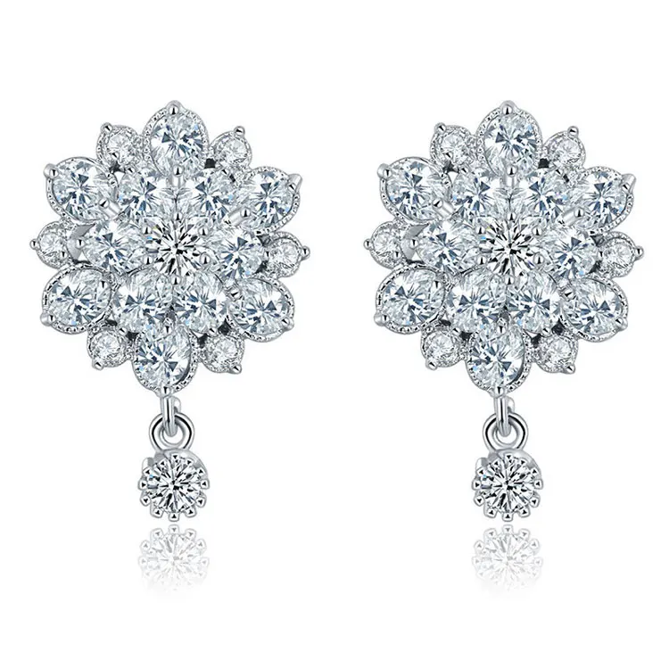 White Gold Clear UMODE розовое золото цветок висячие серьги для женщин Красочные кубический цирконий cz, висящие сережки Свадебные украшения для девочек Подарки UE0585A - Окраска металла: White Gold Clear