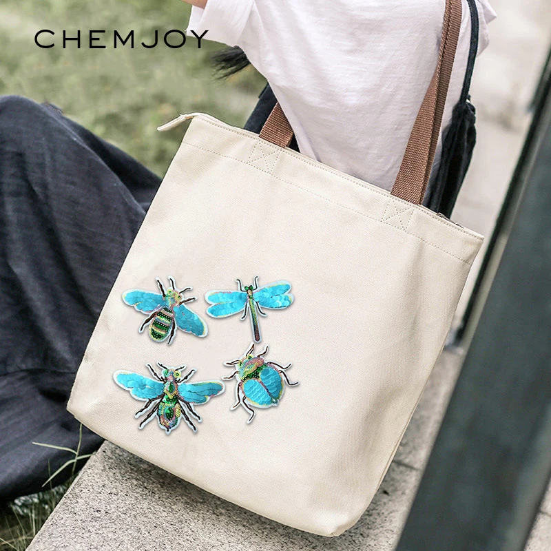 Набор из 4 Божья коровка пчела блестки патч для одежды приклеивающиеся утюгом