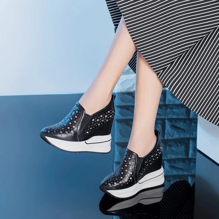 Туфли-лодочки женские на платформе натуральная кожа высокий каблук танкетка