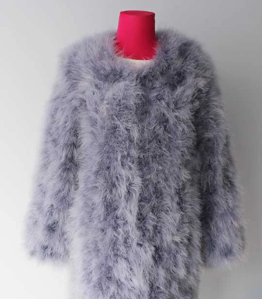 Linhaoshengyue Страусиные волосы пальто, длинный рукав, пальто 90 см длиной, Novel Fashion - Цвет: light gray