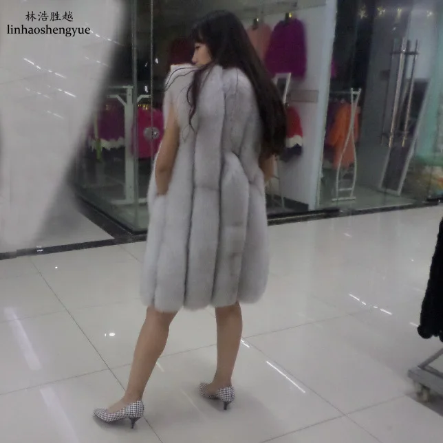 Linhaoshengyue Length 90cm Real Fox Fur   Vertical Article  Coat Vest