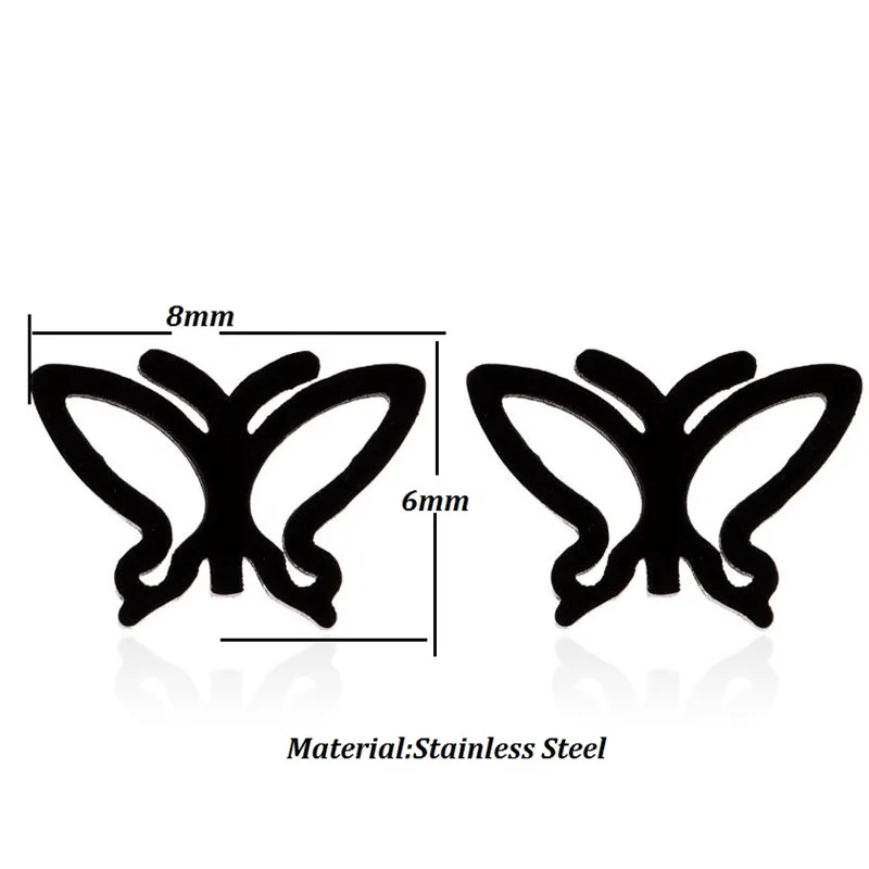 Black Stainless Steel Earrings Christmas Gifts Hollow Butterfly for Women Cute Stud pendientes mujer moda | Украшения и
