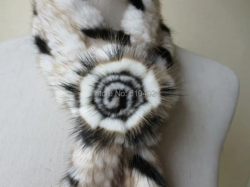 

Натуральный норковый вязаный меховой шарф/натуральный белый с черным