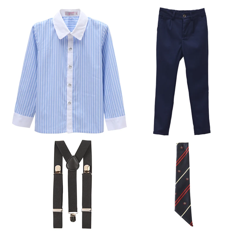 boy blue long sets Японская мода униформа для детского сада Начальная школа Студенческая форма школьные юбки для девочек с ремешками японская школьная форма - Цвет: boy blue long sets