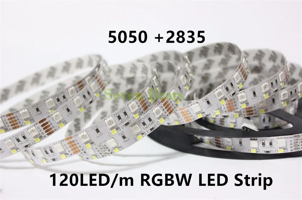 Двухрядная Светодиодная лента RGBW 5050 RGB+ 2835 белый/теплый белый DC12V 120 светодиодный/м 5 м/лот