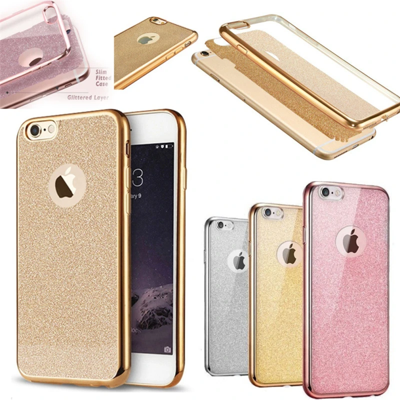 

1000pcs Glitter TPU Phone Case Bling Soft Back Cover Shell Electroplate Bumper Glitter Clear Cases for iPhone 8 6 6S 7 Plus 5 5S