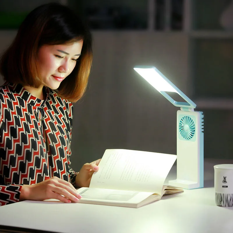 

2 In 1 Tabletop Lamp Fans USB Rechargeable Light Book For reading Bed room Foyer Study