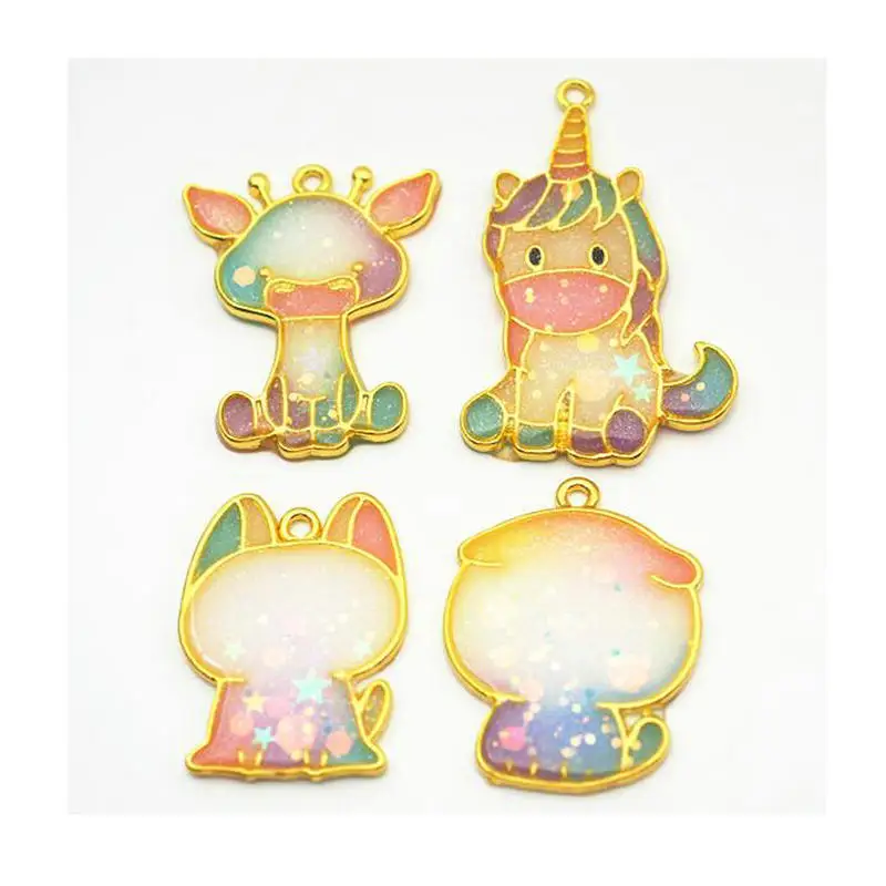 

5pcs Unicorn Giraffe Open Bezel Jewellery Accessories Metal Frame DIY Craft Pendant UV Resin Cute Animal Decor Charms Handmade