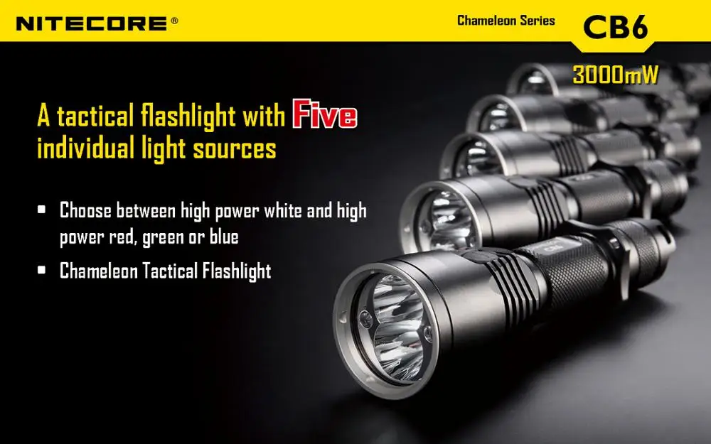 Цена оптовой продажи NITECORE CB6 CG6 CR6 CI6 CU6 CREE XP-G XP-E 4x СИД чипы фонарик без 18650 Батарея
