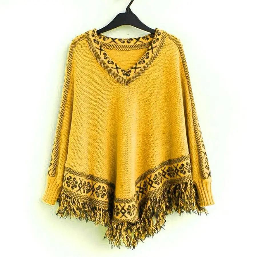 Женская Свободная блузка-накидка с длинным рукавом и кисточками | одежда