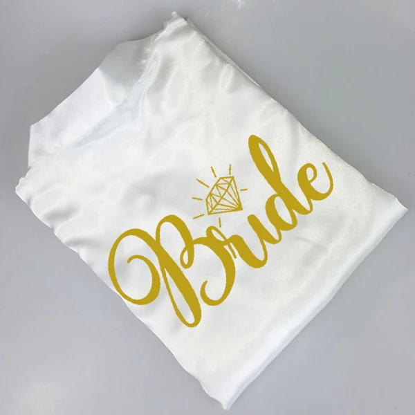 white gold bride C&Fung new design bride to be team bride Robe Satin Kimono Peignoir bridal shower wedding gift bridesmaid sexy women short robes - Цвет: white gold bride