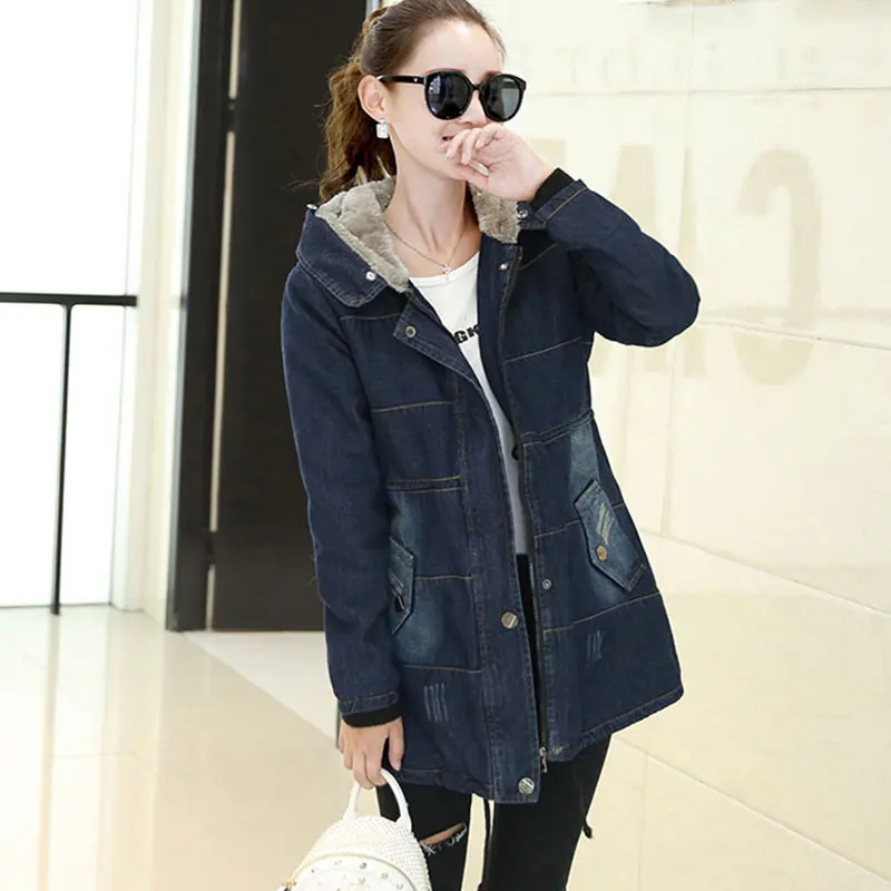 Зимние плотные джинсовые хлопковая куртка 2018 Новый Для женщин имитация овечьей
