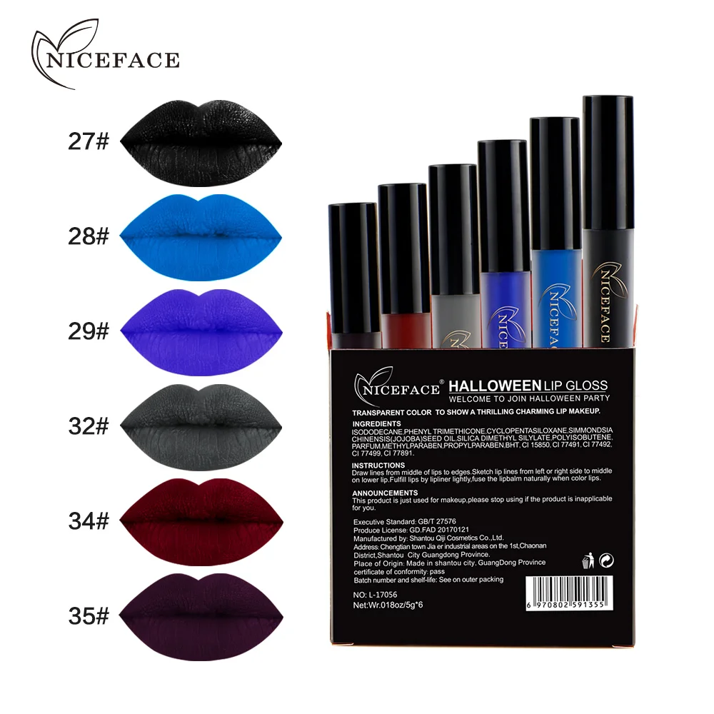 2018 новый бренд NiceFace водонепроницаемый блеск для губ Лот Хэллоуин Макияж темно