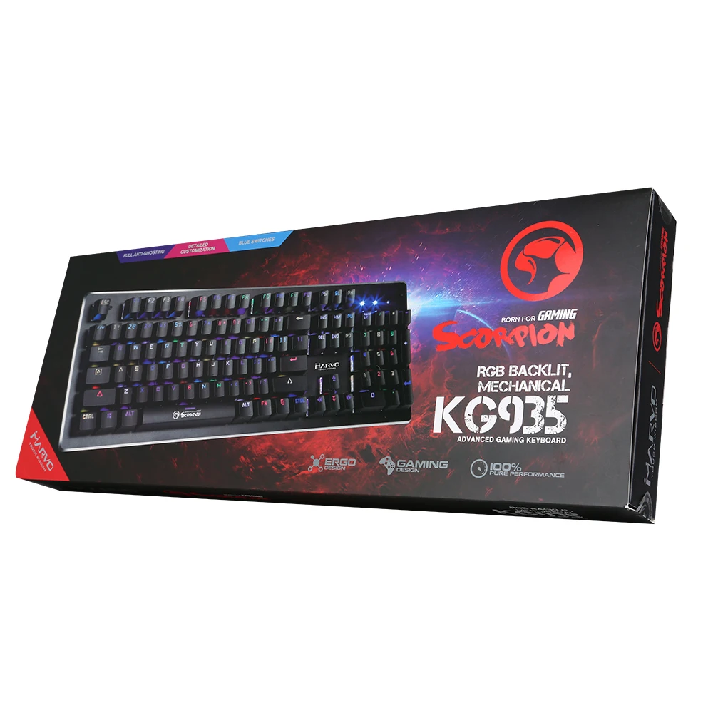 MARVO KG935 игровая клавиатура, светодиодный, с подсветкой, Игровая клавиатура, USB Проводная, профессиональная клавиатура для настольного компьютера