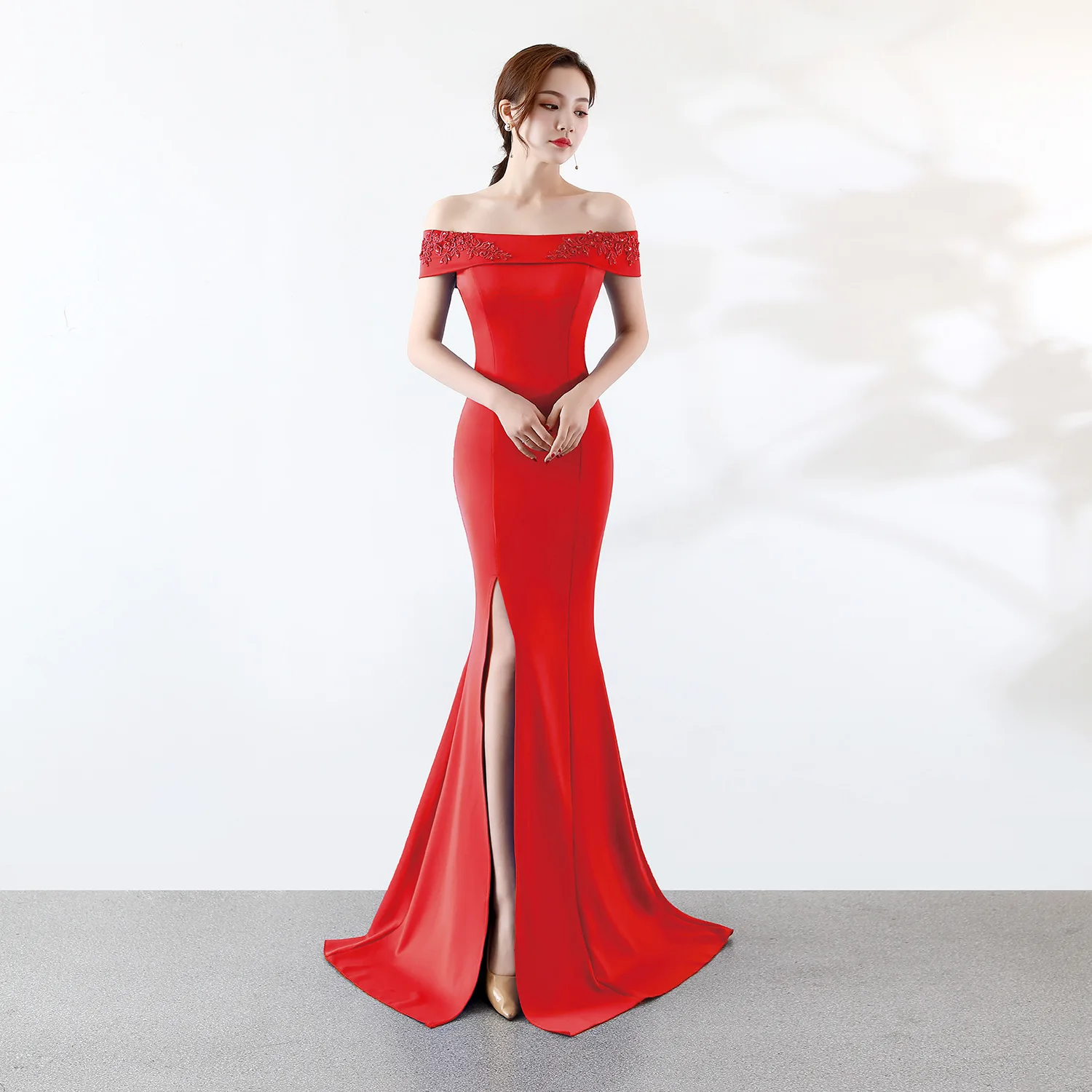 Женское вечернее платье русалка элегантное до пола с высоким разрезом бальное