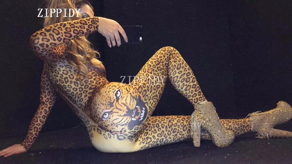 Новый стильный Сексуальный леопардовый комбинезон с принтом облегающий