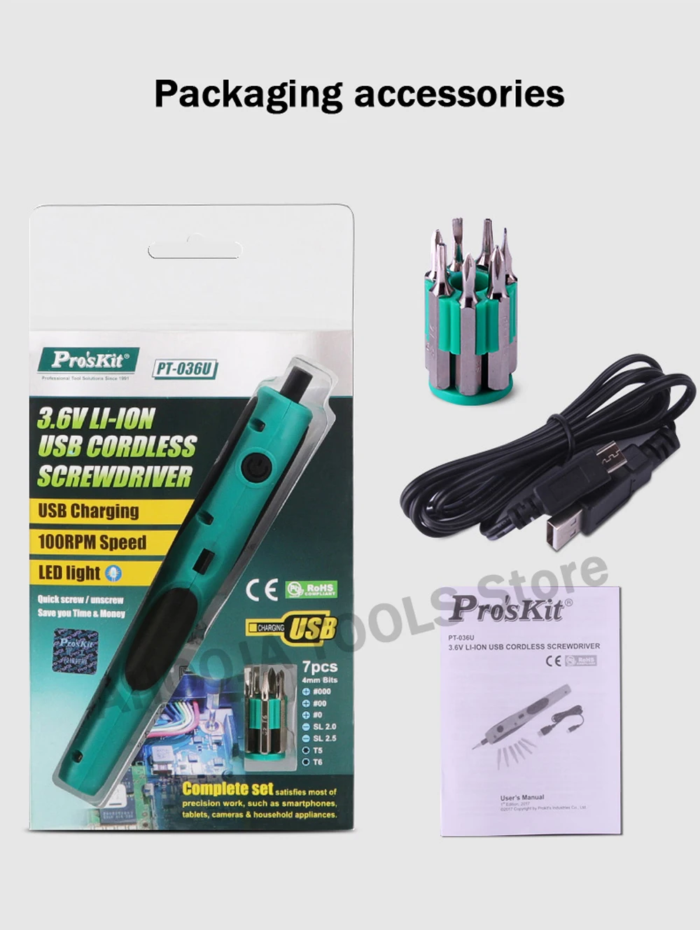 Pro'skit PT-036U USB литиевая батарея электродрель отвертка Аккумуляторная Беспроводная электрическая отвертка Ремонт ручных инструментов