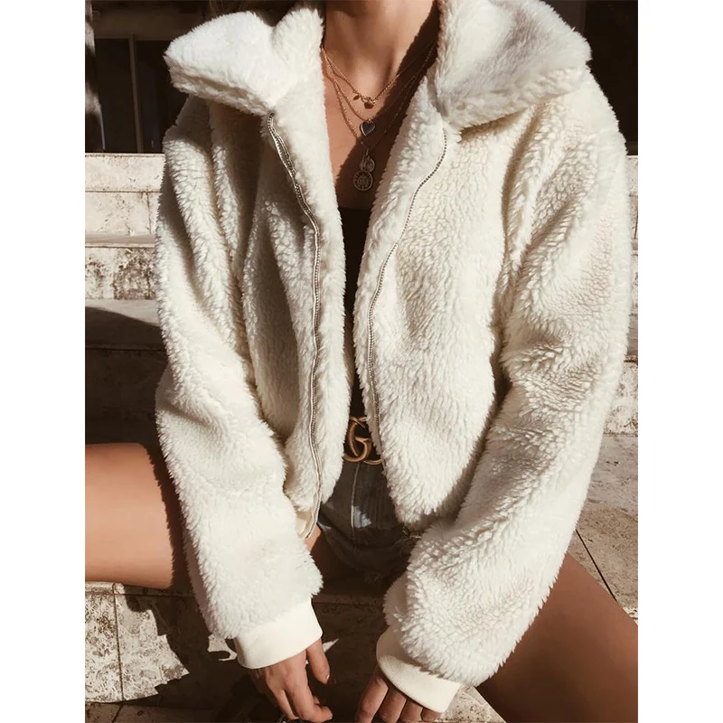 Europe United States new autumn winter fur coat warm velvet four-color zipper wool lamb fashion casual shirt women' | Женская одежда