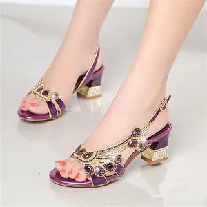 Женские вечерние туфли из натурального спилка; Летние сандалии-стразы; Свадебные туфли на высоком квадратном каблуке с открытым носком; C0037