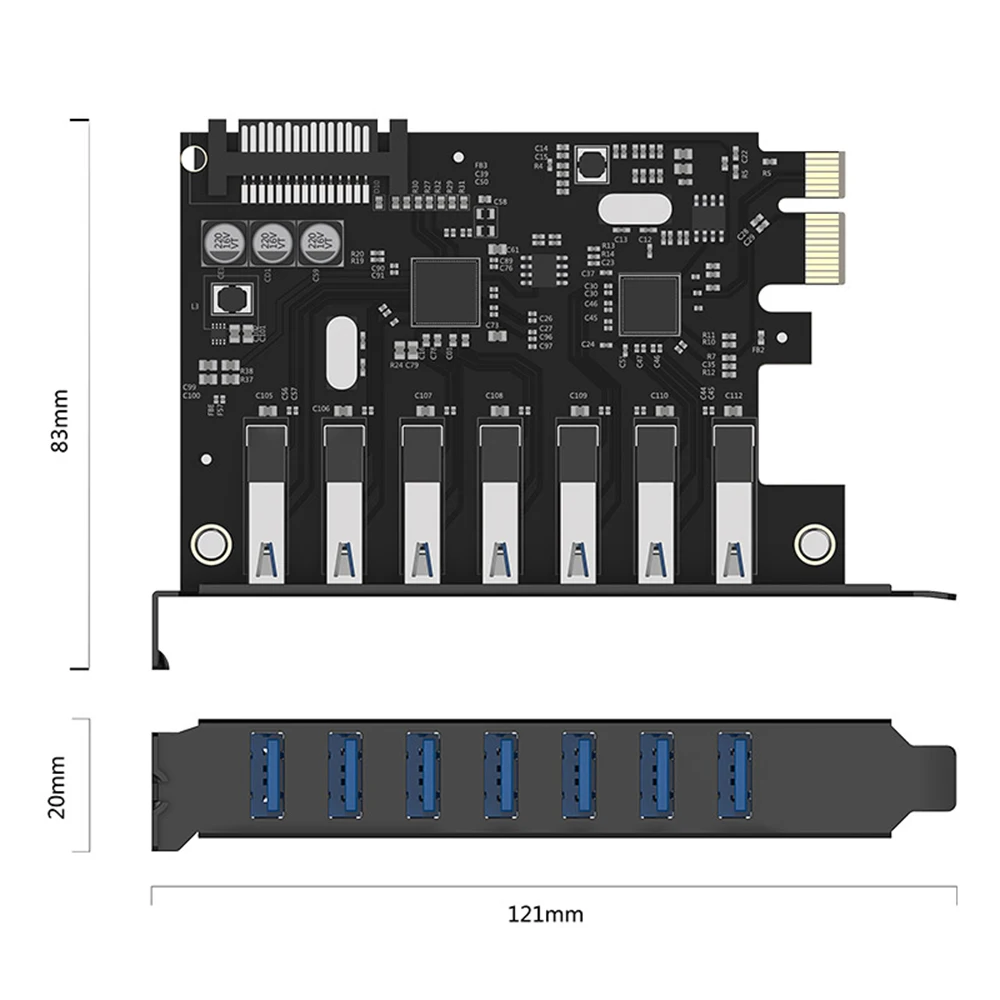 ORICO PVU3-7U-V1, 7 портов, USB3.0, PCI-E, плата расширения с двумя чипами, карта-адаптер, экспресс-карта, USB 3,0, для Windows Vista, ПК, ноутбука