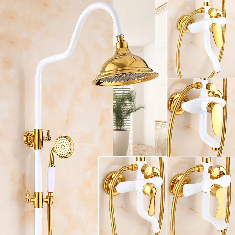 Современный Смеситель для ванной комнаты золотой и белый кран смеситель душа