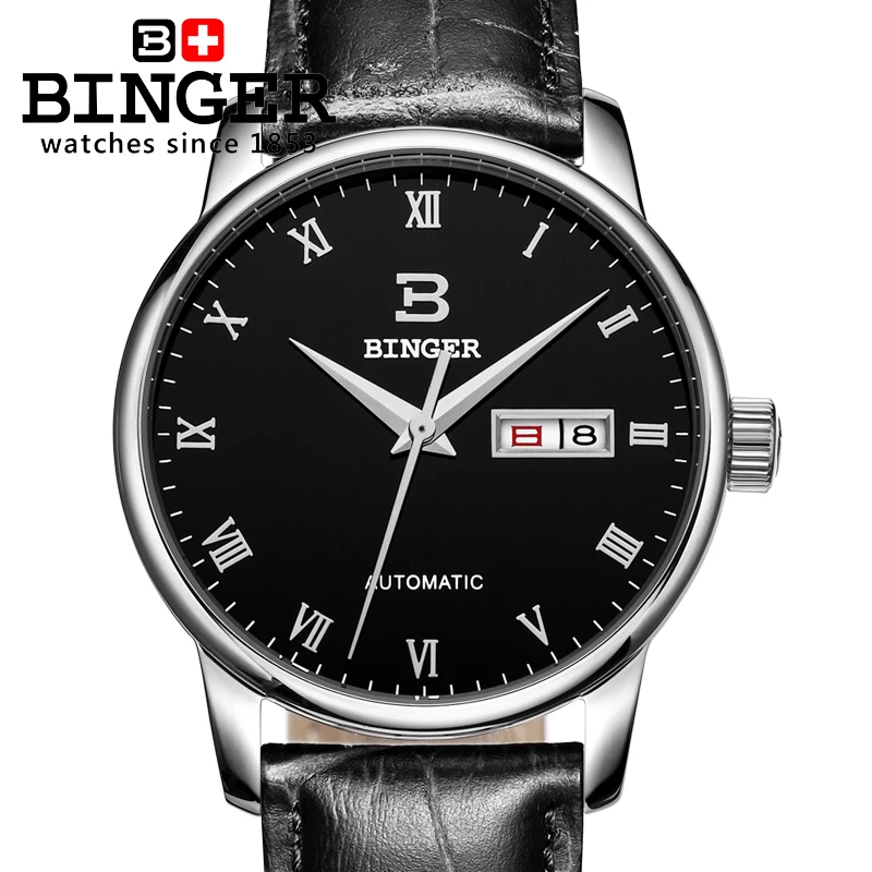 

Switzerland men's watch luxury brand BINGER business Mechanical Wristwatches leather strap Water Resistance BG-0399-7